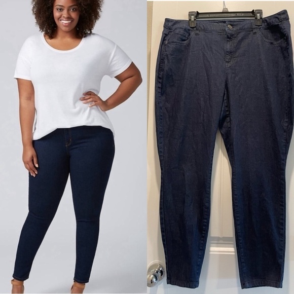 Lane Bryant Women Jeans Size 22 Blue Dark Wash Stretch High Rise Denim Skinny - Picture 1 of 13